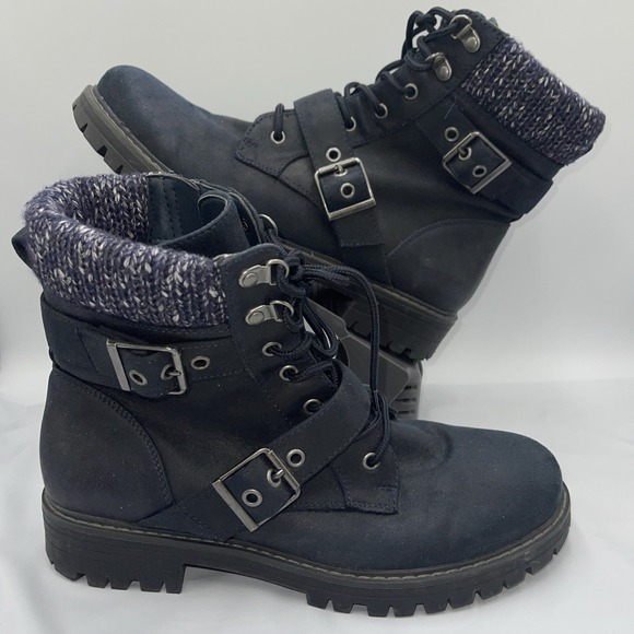 Cliffs by White Mountain Boots Womens 10 M Marlee Combat Navy Blue Buckle Lace - Picture 4 of 9